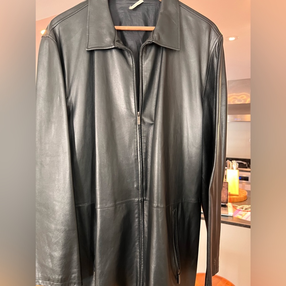 Ermenegildo Zegna Black Leather jacket coat Size: Large